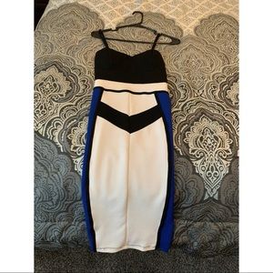 Black/white/ blue pencil dress